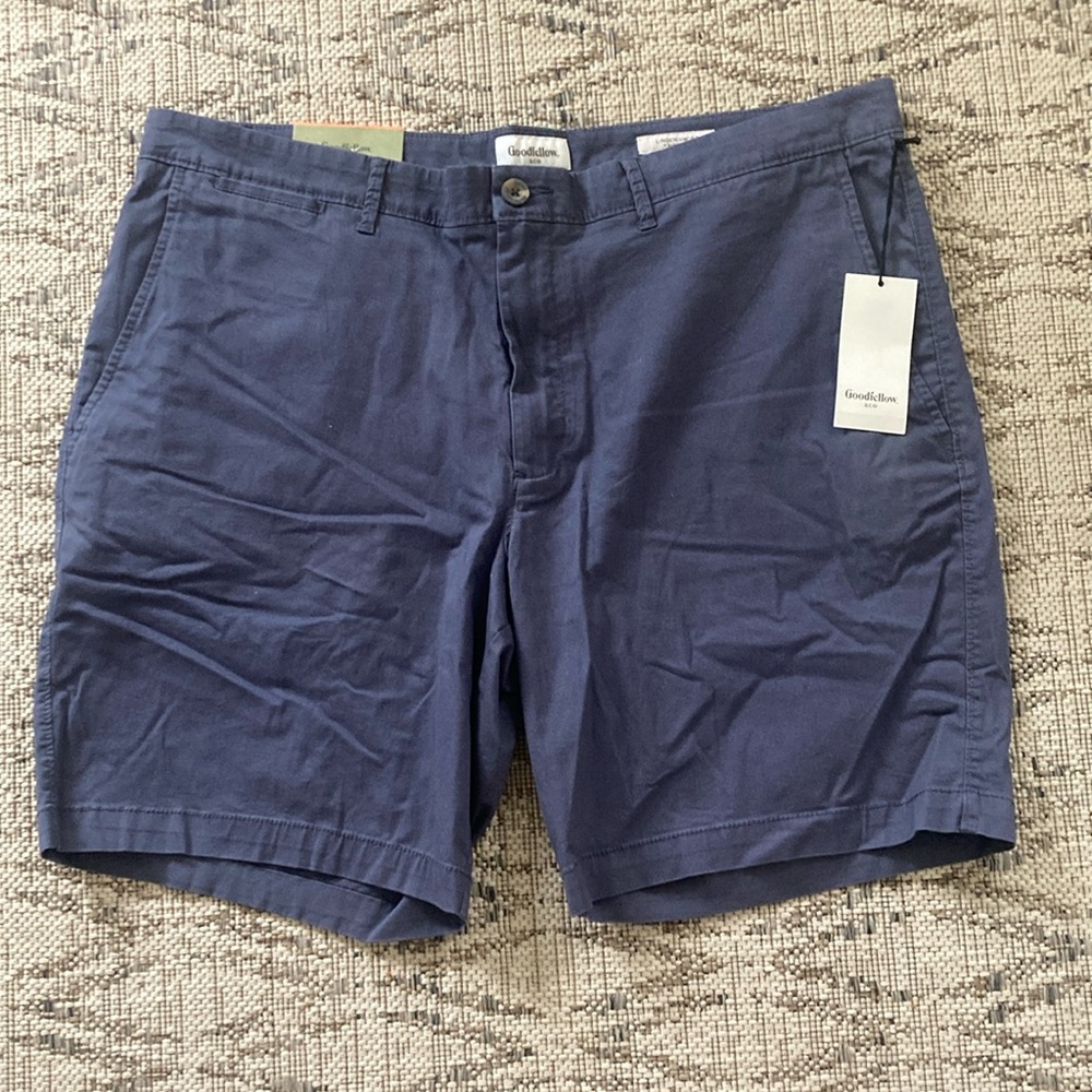 Goodfellow & Co Flat Front Linden Chino Shorts 9" Inseam Men 40 Blue NWT